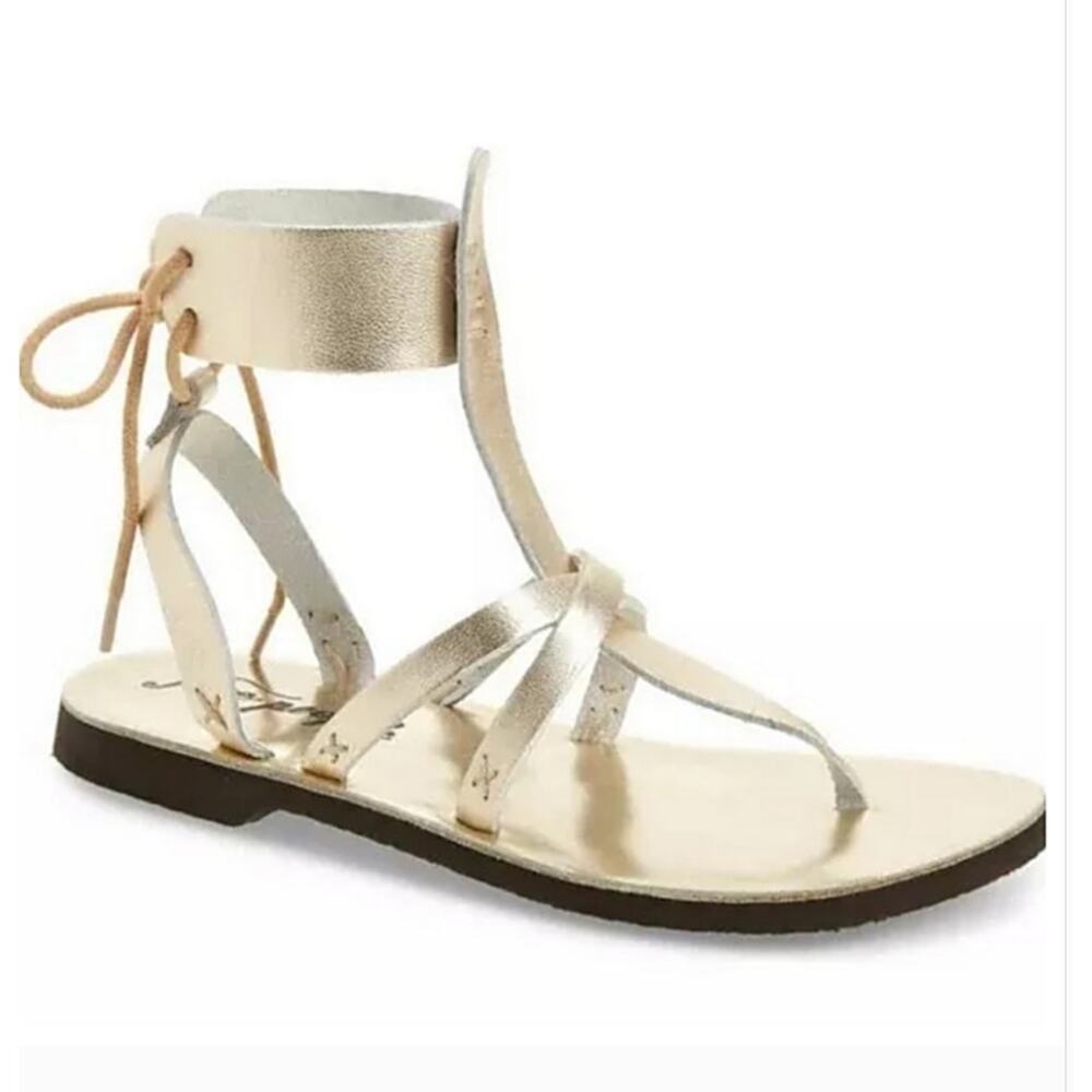Free People Vacation Day Metallic Strap Wrap Boho Sandals Size 6.5